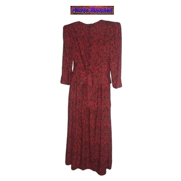 Vintage 80's Miss Dorby Red Flower Pearl Lace Prairie Dress Cottagecore Cottage - Picture 7 of 15